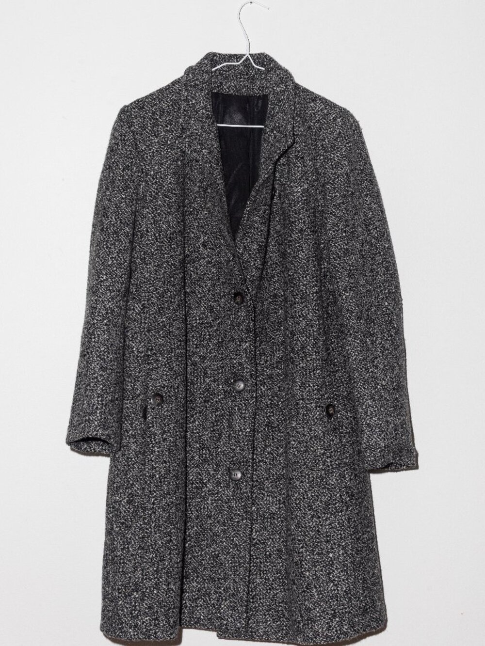 80s Oversized Grey Tweed Long Overcoat | Charcoal Salt and Pepper Car Coat